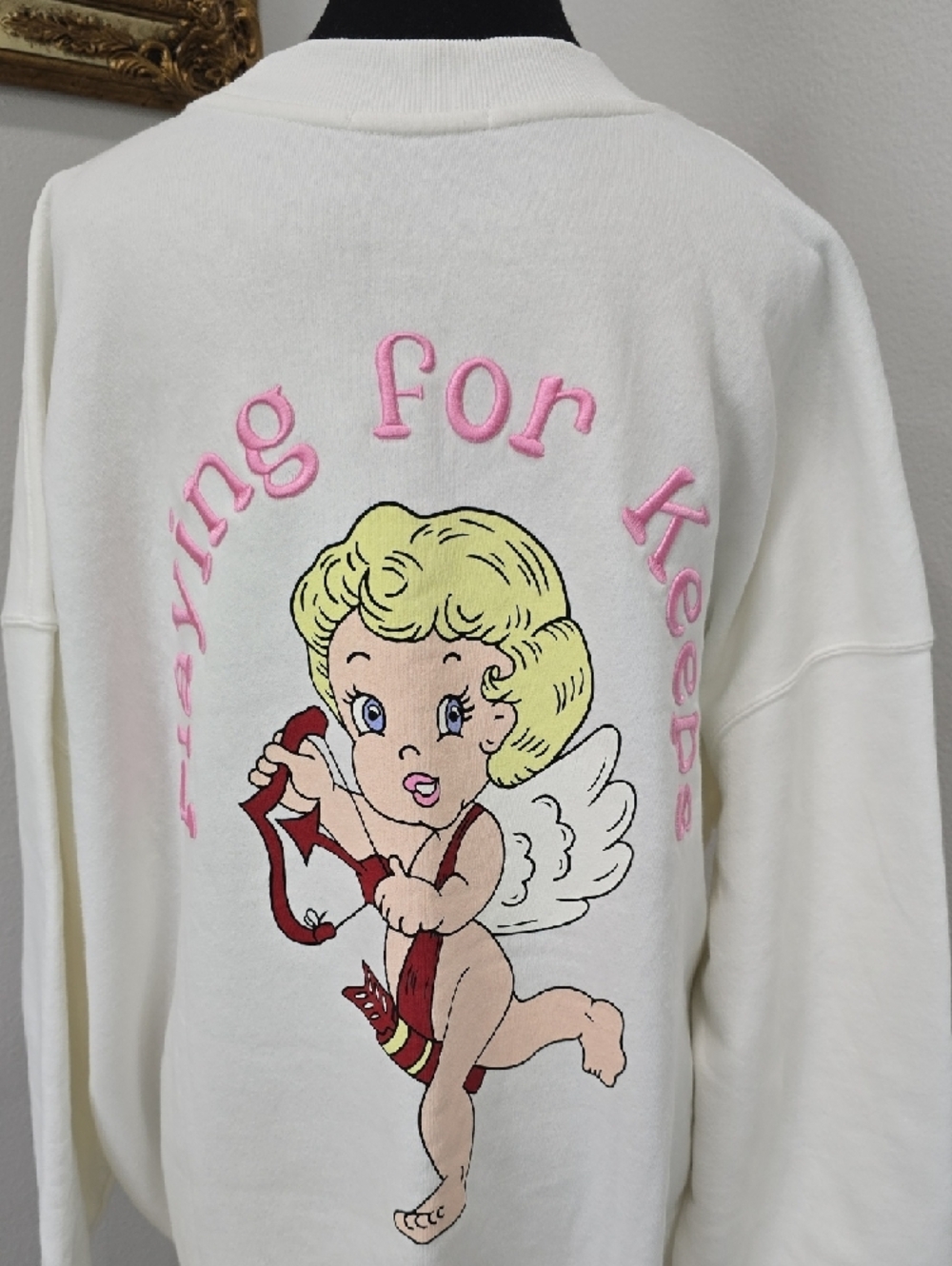 Forever 21 White Sweatshirt with Pink Heart & Arrow Patch